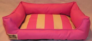 Hundebett Hundesofa Schlafplatz Kunstleder Rigato rosa creme 90 cm X 70 cm