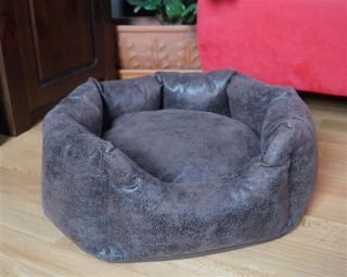 Hundebett Donut Stoff waschbar 50 cm Wildleder braun
