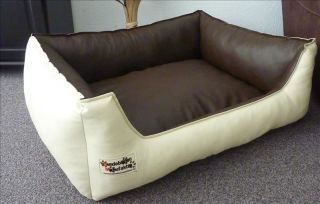 Hundebett Kunstleder Similpelle von XS bis XXXL creme braun 90 cm X 70 cm